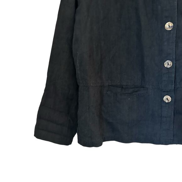 Clio 100% Linen Minimalist Lagenlook Coastal Grandma Button Down Top Large - Picture 5 of 9